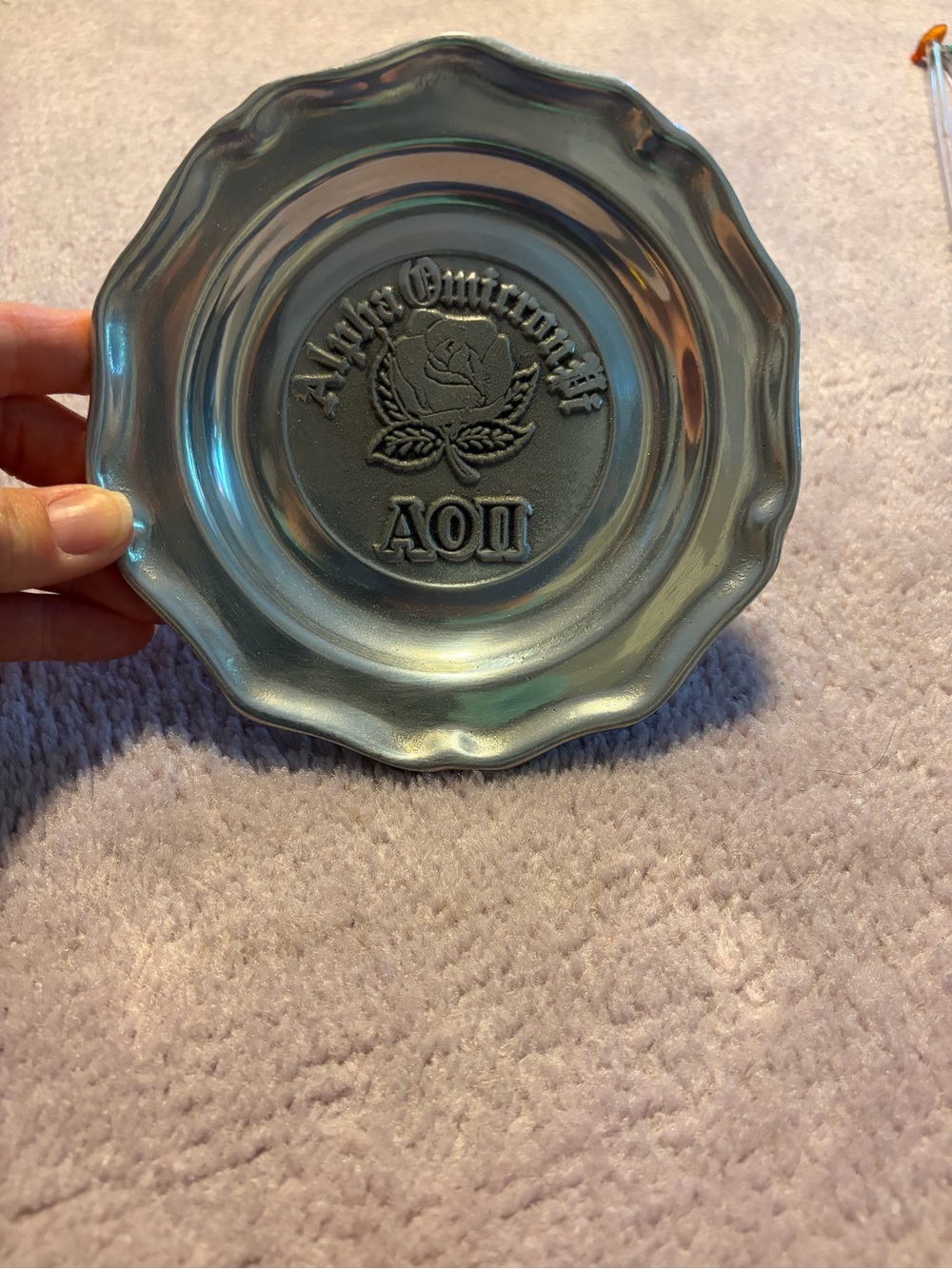 Alpha Omicron Pi Decorative Pewter Plate - Silver